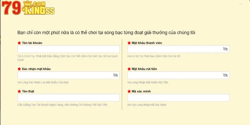 Tạo nhanh tài khoản để trải nghiệm tại 79King