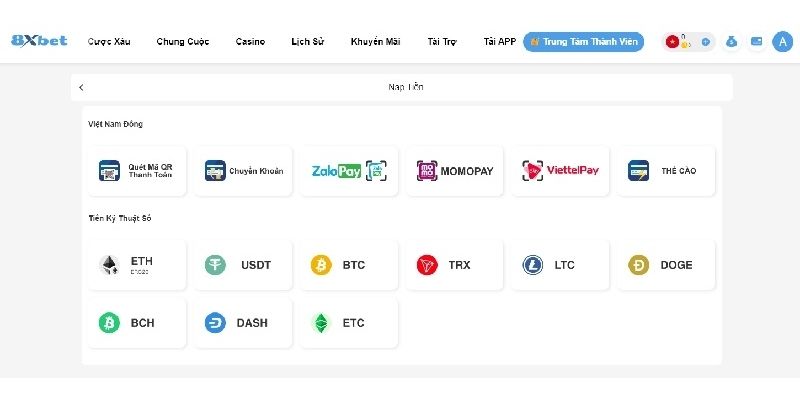 Nạp tiền 8xbet thao tác nhanh chóng
