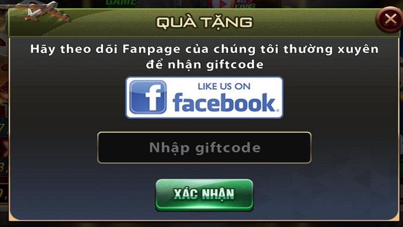 Bet thủ hãy đăng nhập tài khoản, chọn mục “Giftcode”
