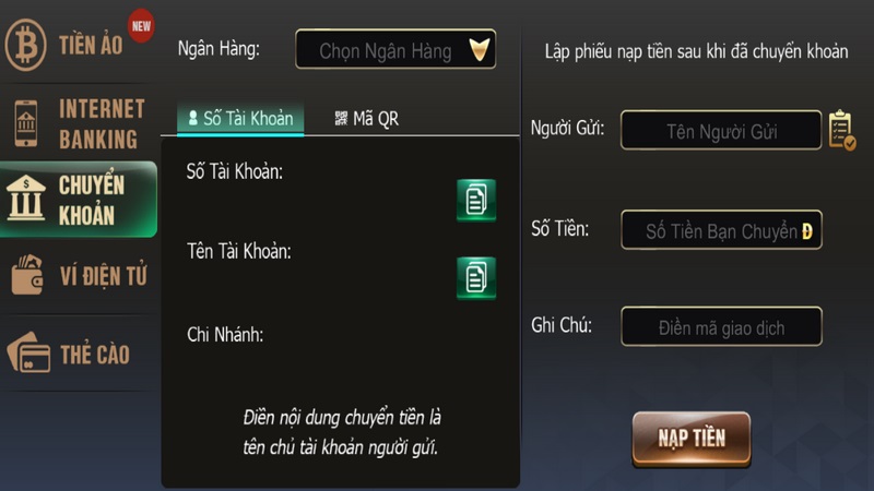 Bet thủ hãy nạp tiền B52 Club để tham gia trò chơi đổi thưởng