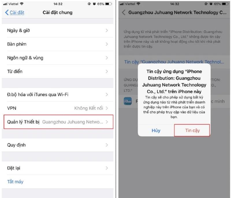 xác nhận tin cậy khi cài đặt app fun88