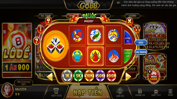 Bầu cua mini GO88 không quá khác biệt với tựa game truyền thống. Tuy nhiên anh em sẽ được trải nghiệm trực tuyến với nhiều tính năng đặc biệt. Trò chơi bao gồm 6 linh vật đại diện cho từng cửa cược mà anh em có thể đặt vào. Mỗi ván cược diễn ra chưa đến 1 phút, nhanh hơn rất nhiều so với khi chơi bầu cua truyền thống. Hãy đến Go88 trò chơi trực tuyến để biết thêm thông tin nhé .