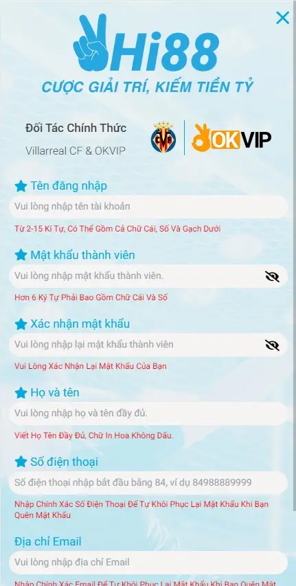 Đăng ký tài khoản hi88 đơn giản, nhanh chóng