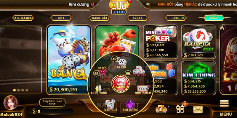 Sảnh mini game tại Hitclub là sự lựa chọn hoàn hảo của các tân binh