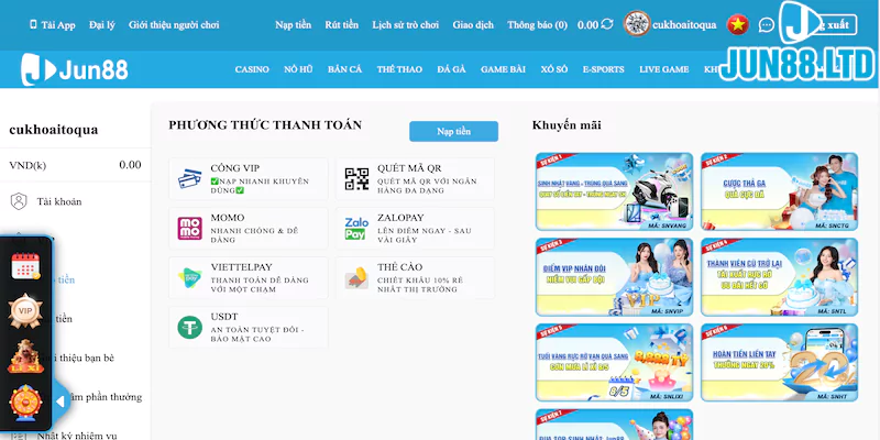 Jun88 - Địa điểm chơi game trực tuyến hợp pháp và an toàn 33 Hướng dẫn nạp rút tiền tại nền tảng Jun88