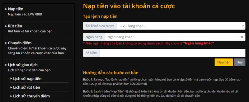 cách nạp tiền lvs788