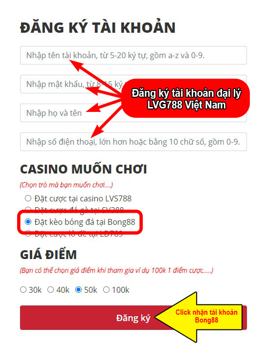 đăng ký tài khoản Bong88