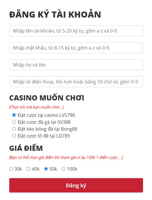 Tạo tài khoản LVG788 sun