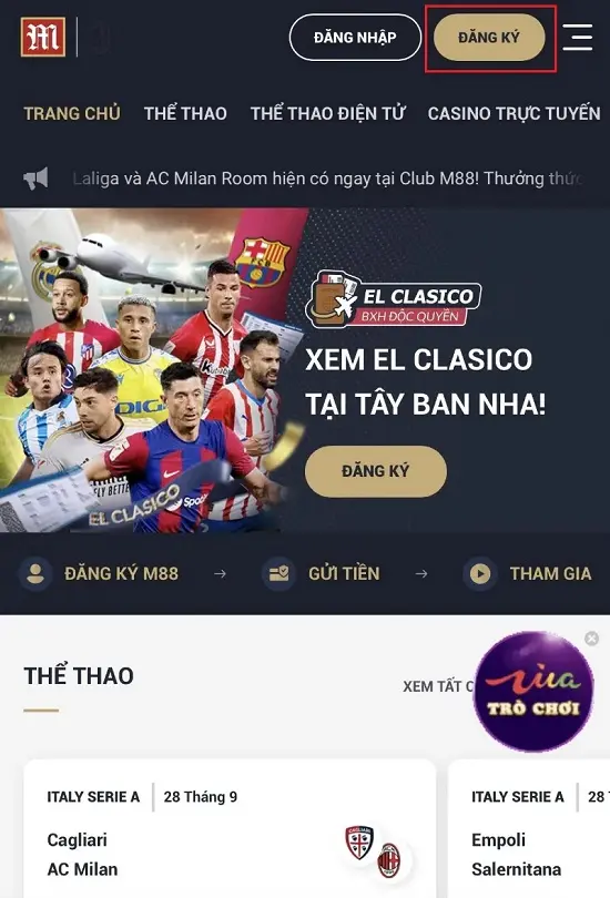 bấm chọn đăng ký M88