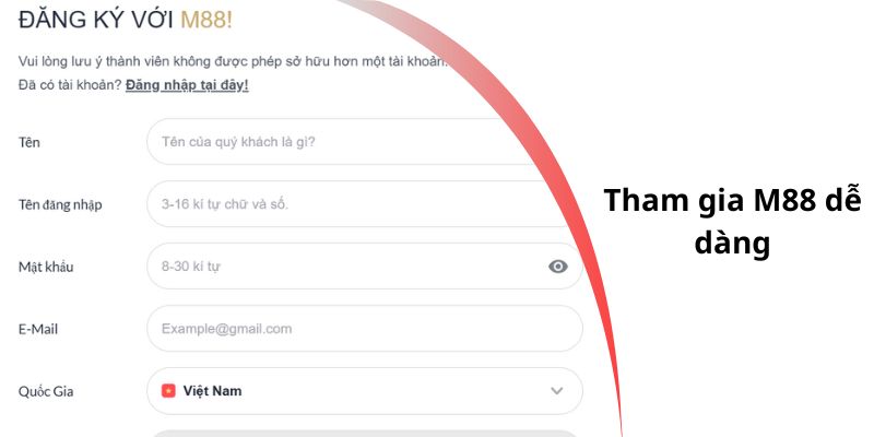Tham gia M88 dễ dàng