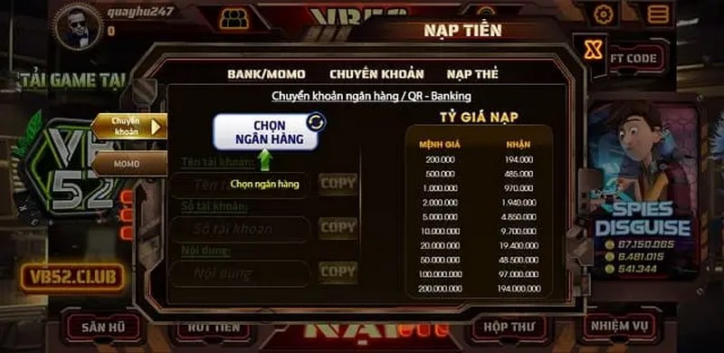 Nhập thông tin cá nhân để hệ thống kiểm tra, xét duyệt và gửi mã Giftcode VB52