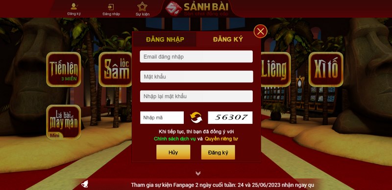 Đăng ký tài khoản Sảnh bài chỉ với vài bước đơn giản