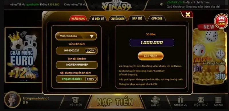 Các bước giao dịch tại cổng game siêu tiện lợi
