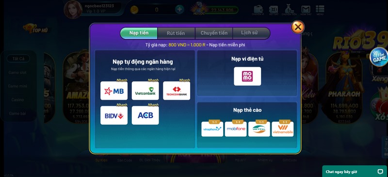 Nạp tiền vào cổng trò chơi dễ dàng chỉ cần vài thao tác cơ bản