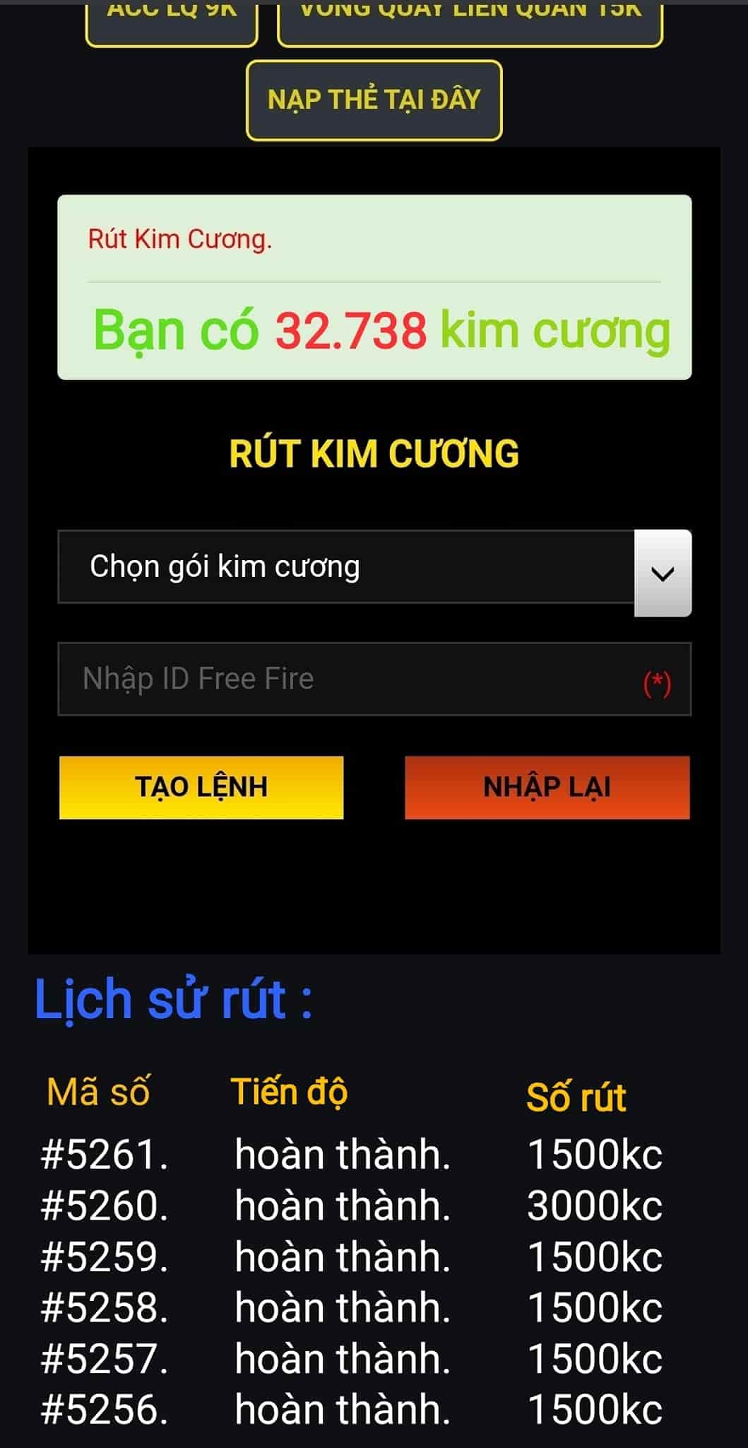 Ảnh Rút Kim Cương Free Fire trên di động