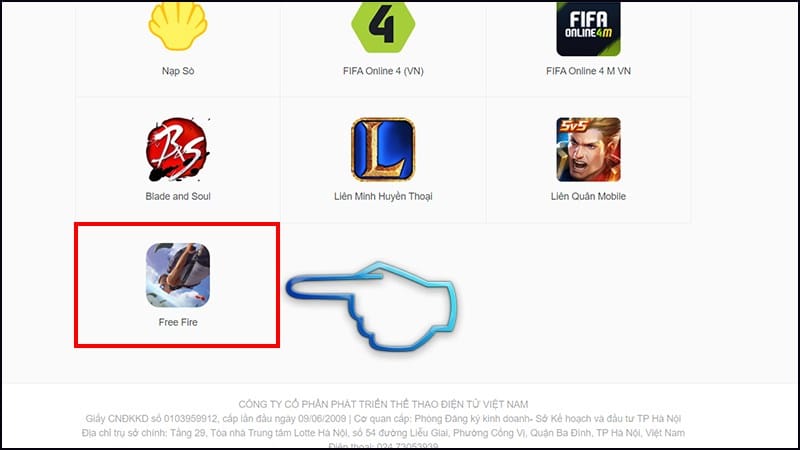 Chọn game Free Fire.