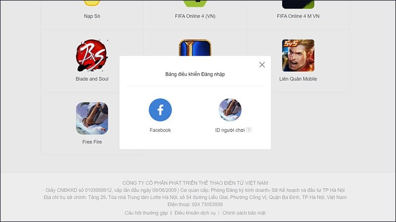 Đăng nhập bằng Facebook hoặc nhập ID nhân vật của bạn
