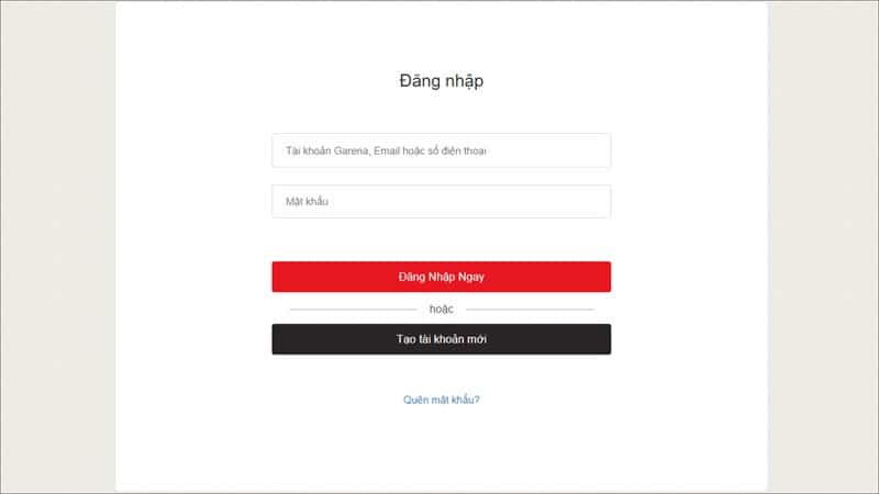 Đăng nhập tài khoản Garena như bình thường
