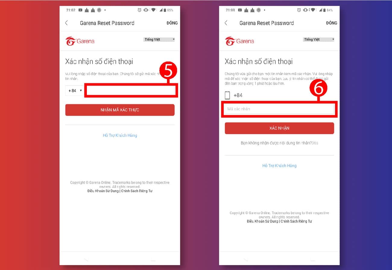 Nhập mã xác thực được gửi qua SMS Điền số điện thoại đăng ký tài khoản ban đầu