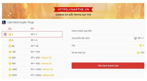 Đổi sò sang RP Liên Minh Huyền Thoại