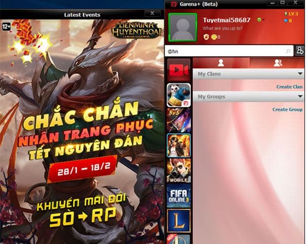 Giao diện chính của Garena Plus xuất hiện