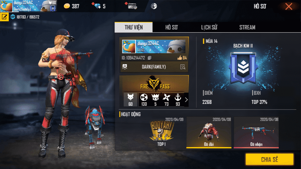 Hình Acc FF Giàu Con Gái cực xịn
