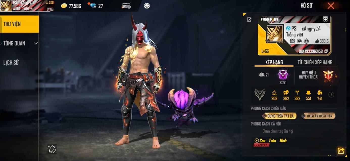 Hình Ảnh Acc Free Fire Rank Huyền Thoại độc đáo
