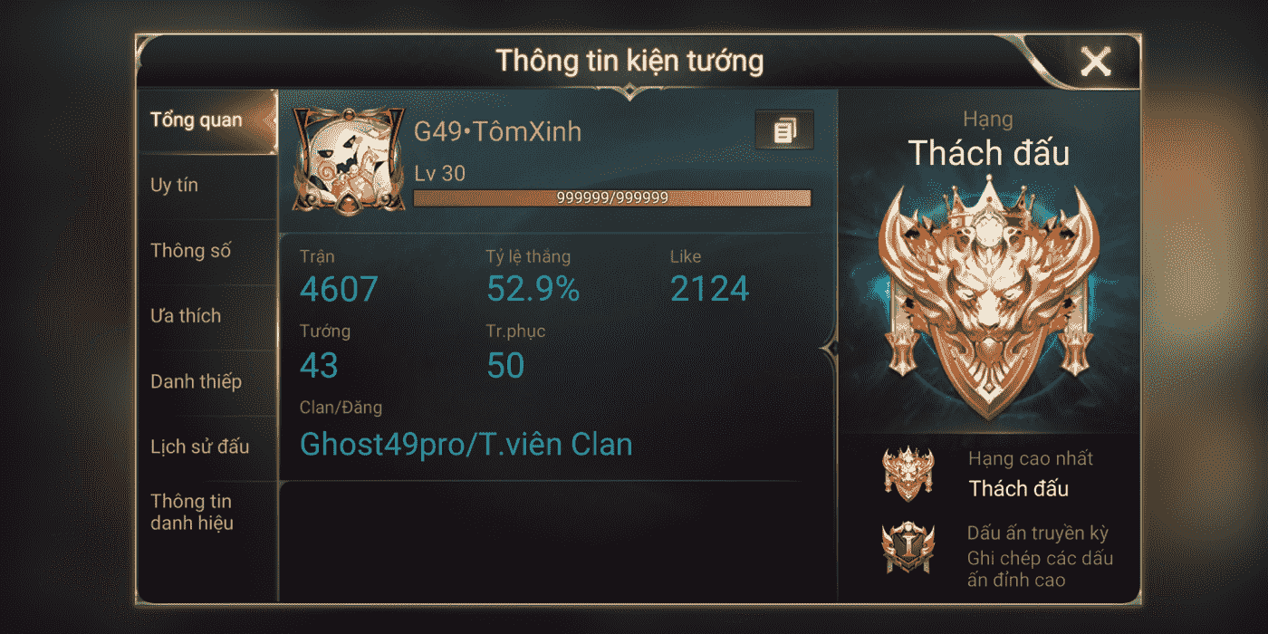 Hình Cao Thủ Liên Quân 50 Sao thách đấu
