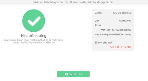 Hình Nạp Thẻ Garena Thành Công tham khảo
