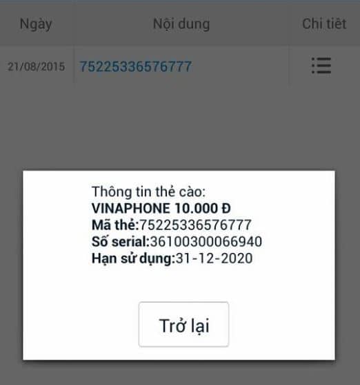 Hình thẻ cào Vinaphone 10k online