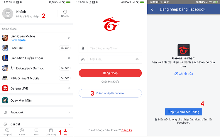 Liên kết tài khoản Garena và Facebook