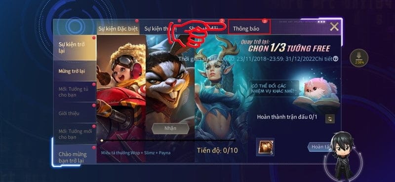 Nhấn chọn thông báo