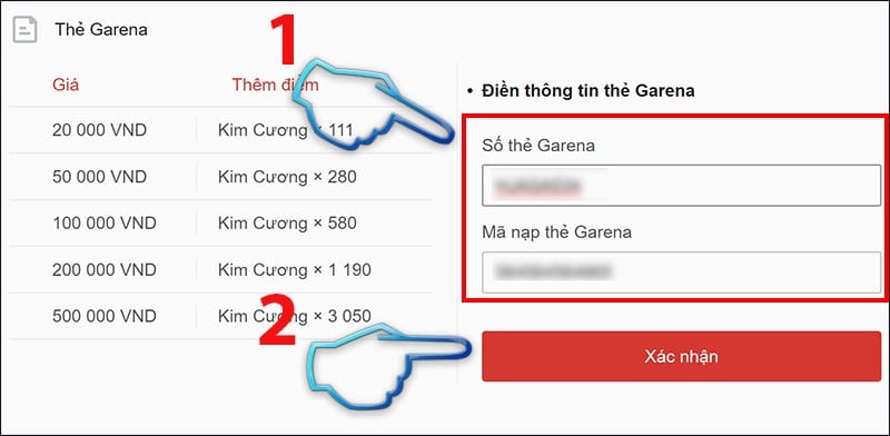 Nhập chính xác mã thẻ và seri bạn đã mua vào ô trống góc phải màn hình.