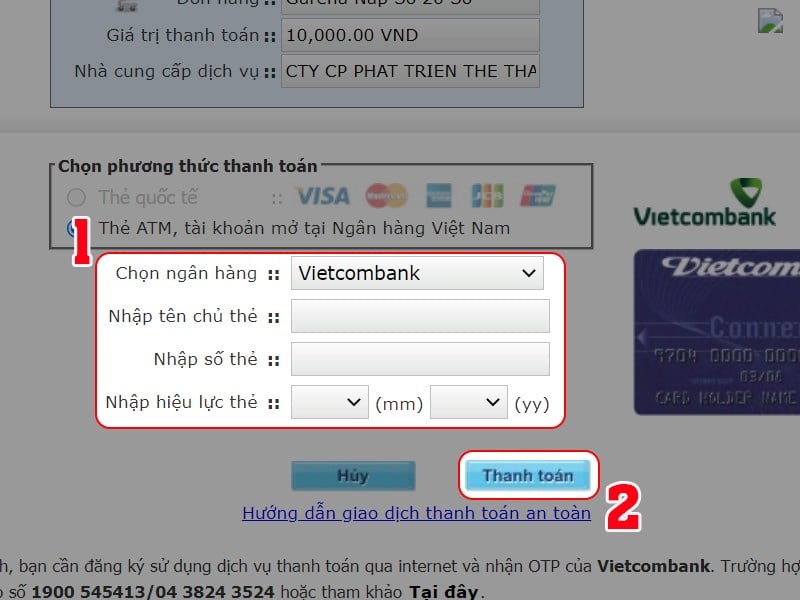 Nhập thông tin thẻ ATM để thanh toán Nhập thông tin thẻ ATM để thanh toán