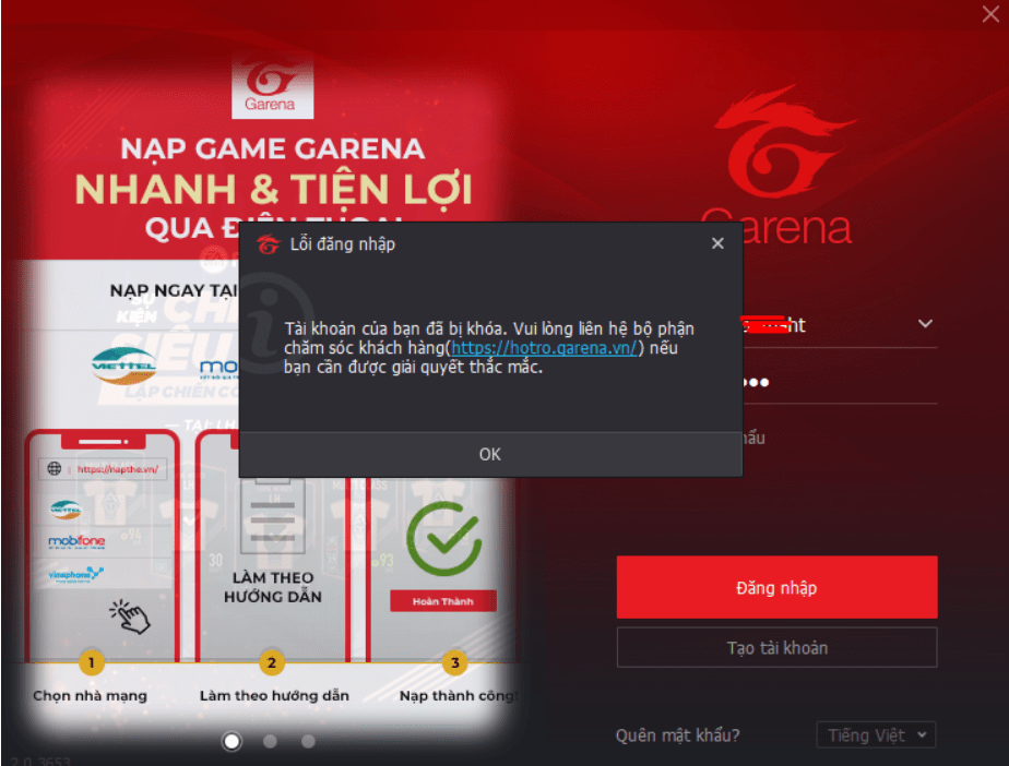 Những Hình Ảnh Bị Khóa Acc Garena FF