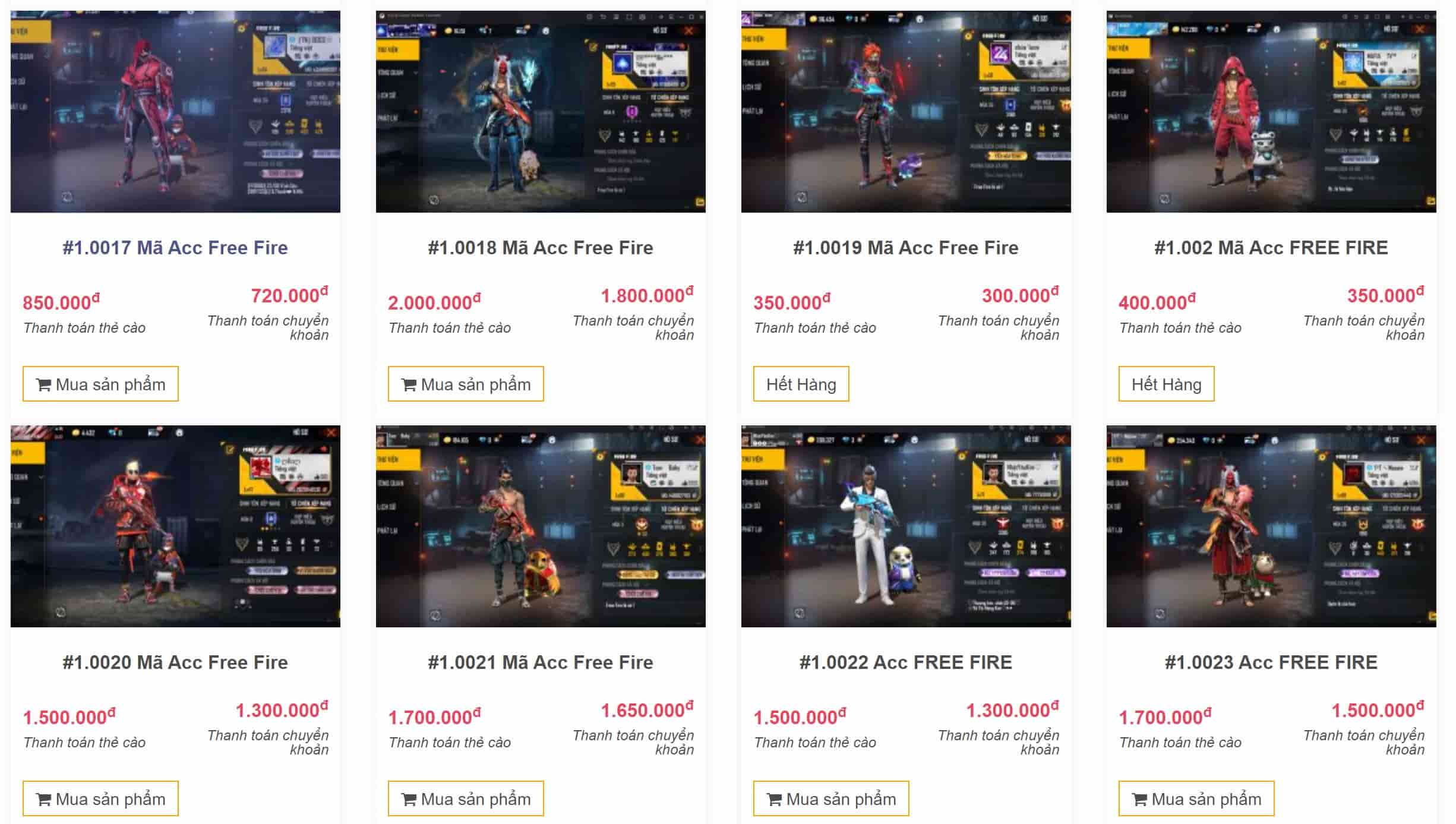 Thanh Lý Acc Free Fire