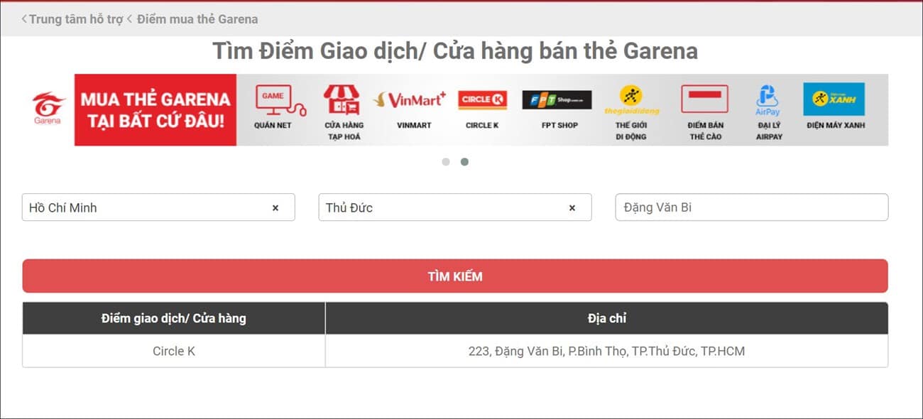 Tìm địa điểm bán thẻ nạp Liên Quân Tìm mua thẻ Garena.