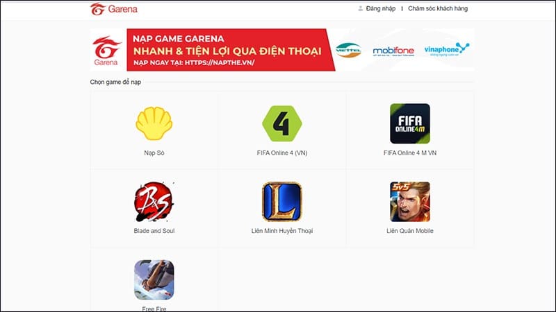 Truy cập trang web nạp Free Fire