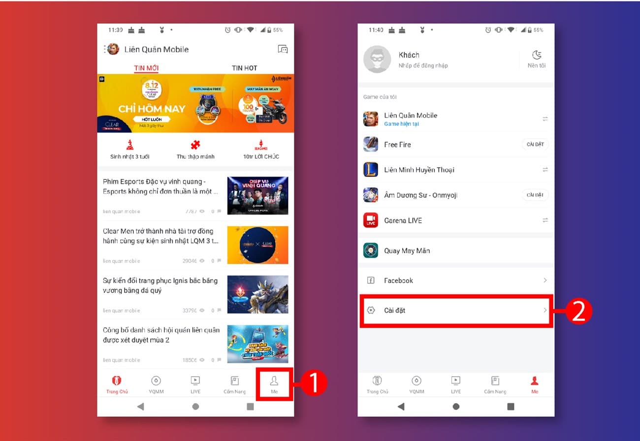 Nhấp vào tab Me và mục Cài đặt Truy cập vào ứng dụng và nhấp vào biểu tượng hình người