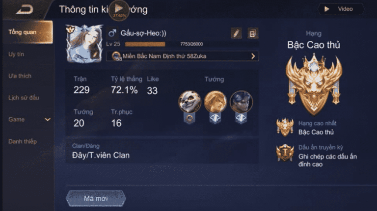 hình ảnh nick liên quân vip