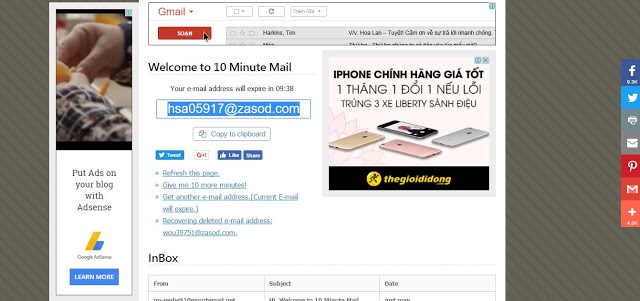 Copy địa chỉ email ảo này.