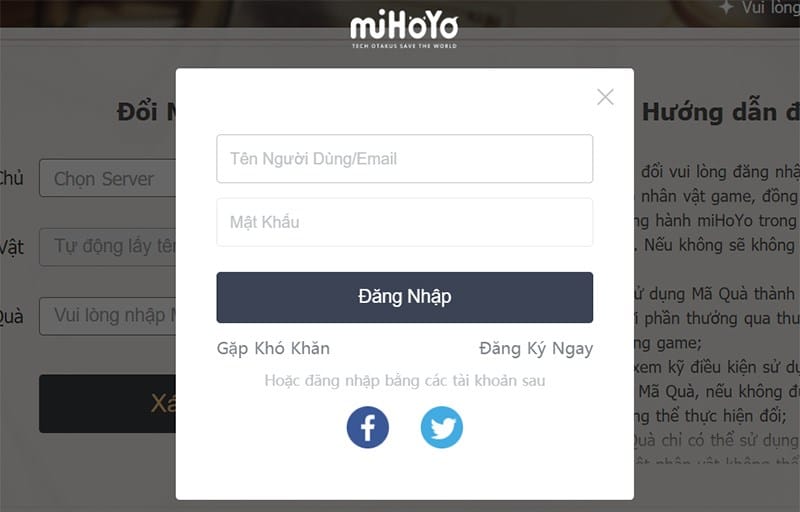 Đăng nhập vào tài khoản game của bạn để nhập Code Genshin Impact
