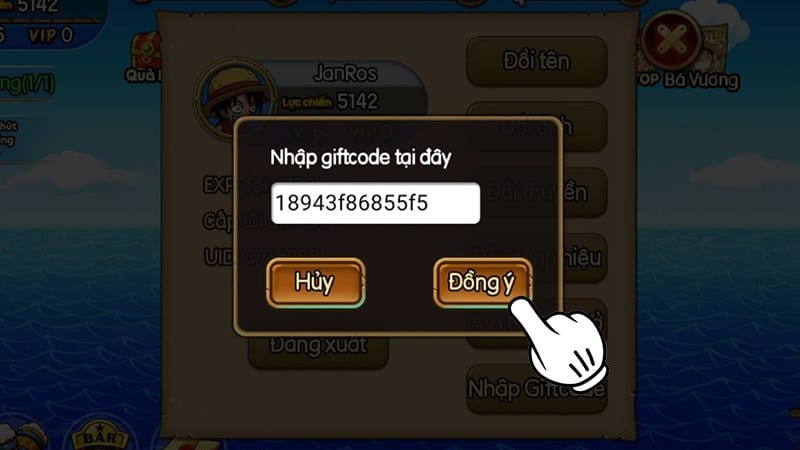 Nhấn Đồng ý để hoàn thành Code Tân Thủ Kho Báu Huyền Thoại