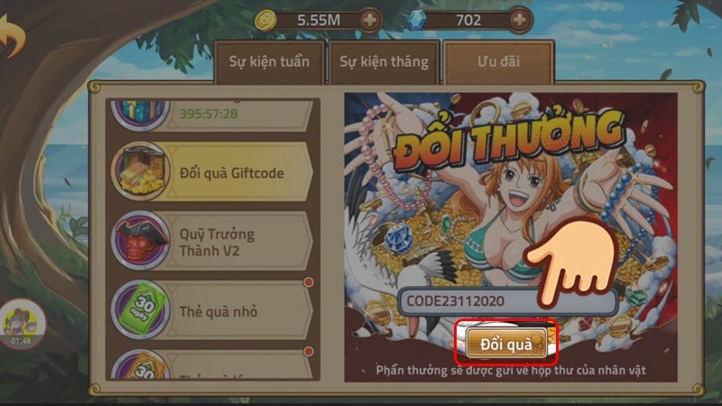 Nhập Giftcode và chọn Đổi quà.