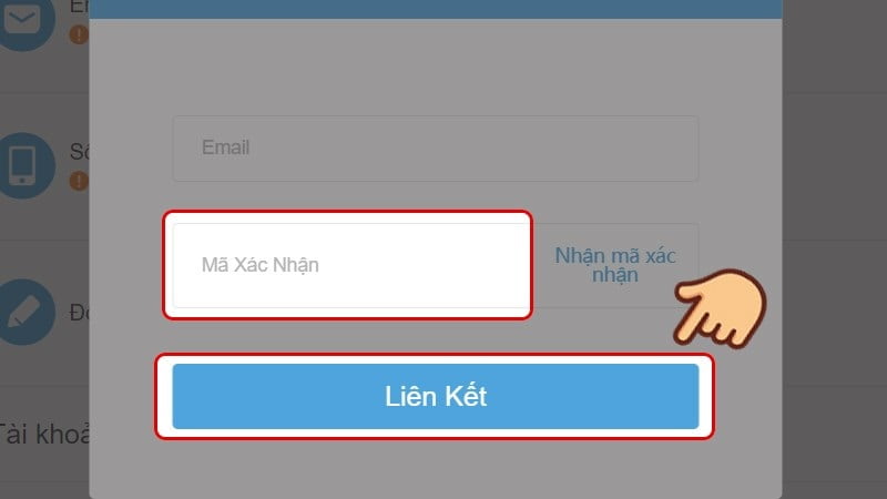 Nhập mã xác nhận rồi nhấn liên kết