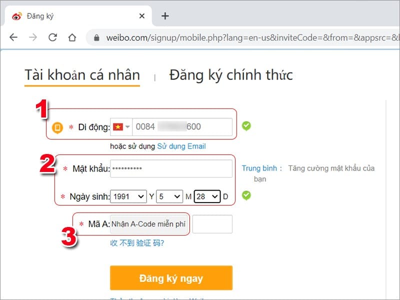 Nhập thông tin đăng ký Nhập thông tin đăng ký chính xác