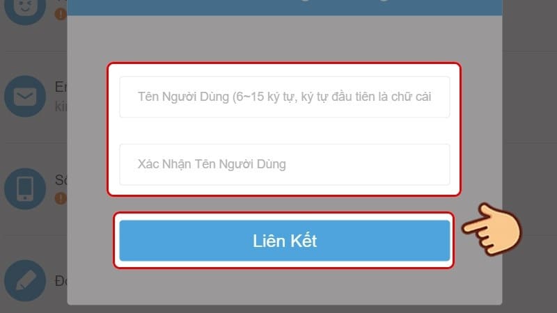 Nhập thông tin và bấm liên kết