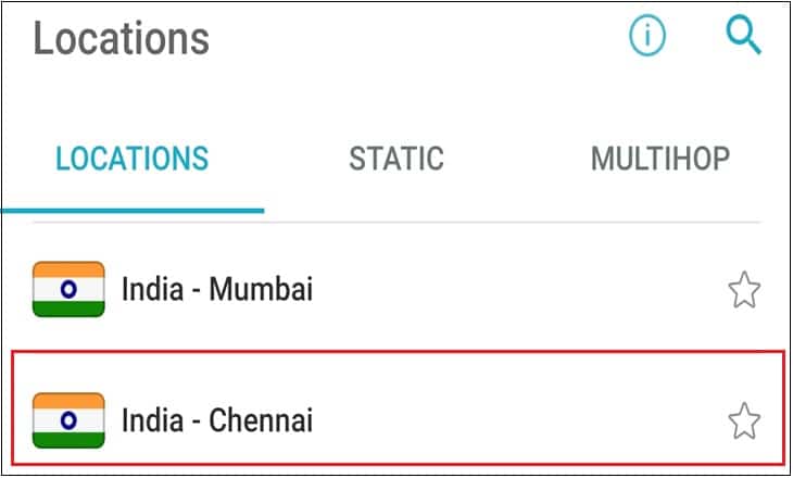 Bước 2: Vào Location > chọn India - Chennai. Vào Location chọn India - Chennai.