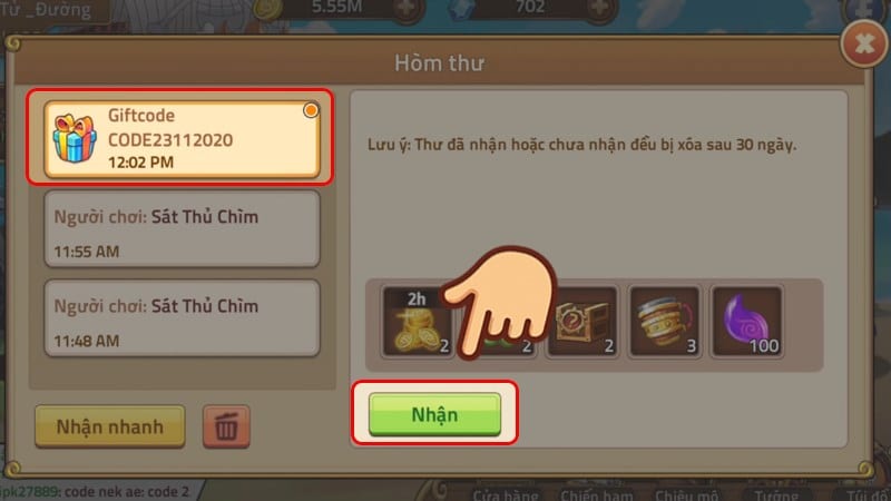 Vào Thư để nhận quà.