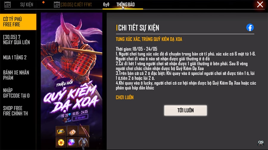 Vào mục sự kiện Cờ Tỷ Phú.